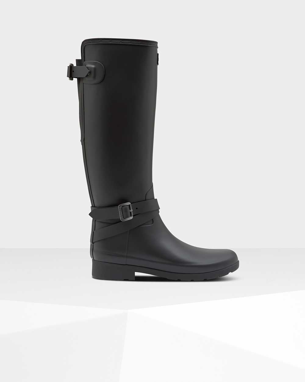 Hunter Refined Slim Fit Adjustable Tall Women's Rain Boots NZ-77480A Black